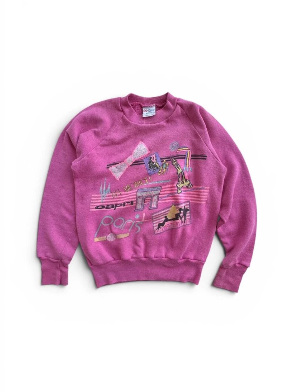 Vintage 80s Paris Capri Travel Sweatshirt Kids Size 10-12 Made in USA Sears